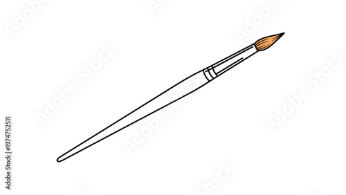 Single artist paint brush with a wooden handle and sharp tip illustrated in a simple and clean vector style.