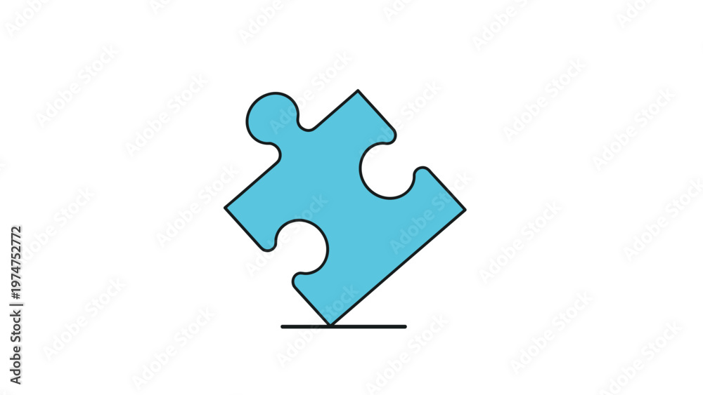 Fototapeta premium Blue jigsaw puzzle piece standing on its edge against a white background representing logic, problem solving, and autism awareness.