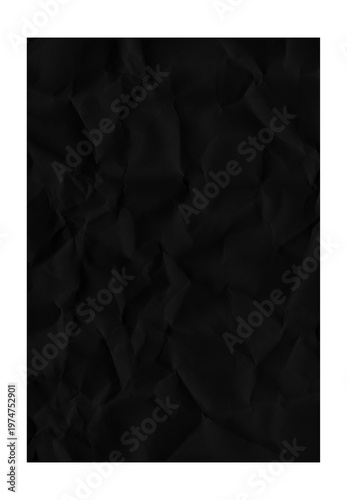 Dark black crumpled paper texture background with deep shadows and wrinkles for abstract design and grunge effects