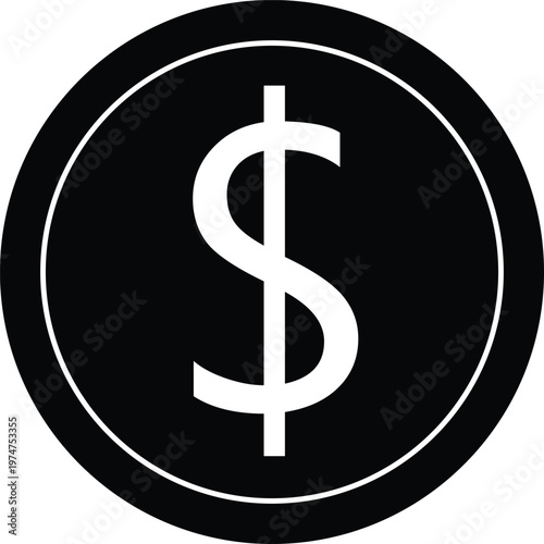 Black circle with white dollar sign, symbol for currency or finance white symbol
