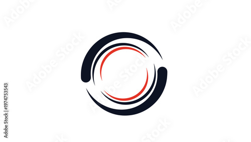 Abstract circular design composed of sweeping black and red curves, representing motion, unity, energy, and a modern brand identity.