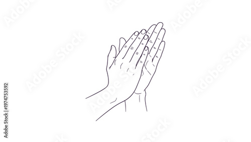 Simple line art of two hands together in a prayer or clapping position symbolizes hope gratitude and social connection.