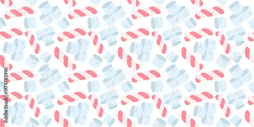 soft fluffy marshmallows seamless pattern flat design. sweet confectionery treat illustration for hot cocoa packaging or dessert design. simple vector. pattern with white background. 