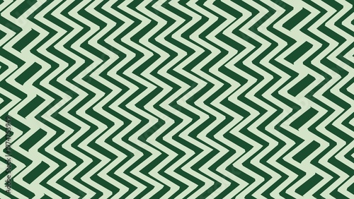 Geometric Zigzag Pattern in Green and Cream