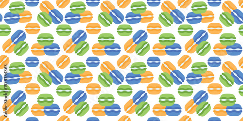 macaron cookies seamless pattern flat design. colorful sweet pastry dessert illustration for bakery packaging or cafe design. simple vector. pattern with white background.