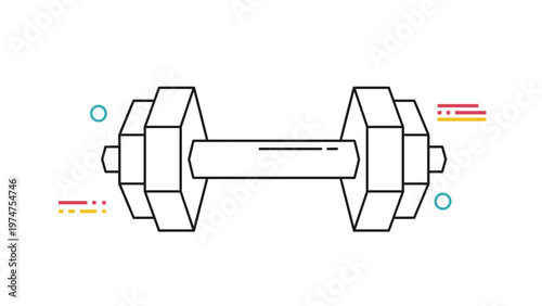 Minimalist line art illustration of a heavy gym dumbbell symbolizes strength, bodybuilding, and a committed fitness lifestyle.