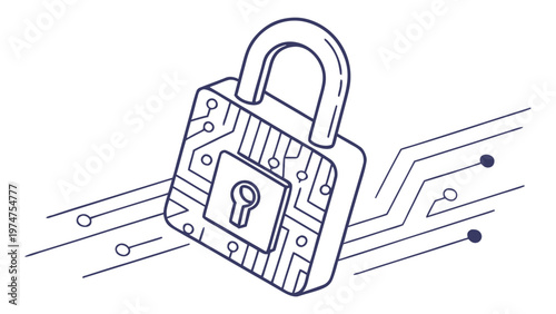 A secure metal padlock and key represent a data security concept for internet privacy and computer protection using a secret password combination or access code