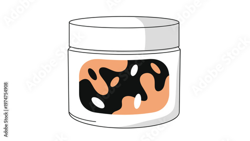 White cosmetic cream jar featuring a unique orange and black camouflage or abstract organic pattern label on a white background.