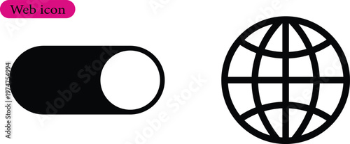 Black web of toggle switch and globe on white background, web toggle switch, web interface