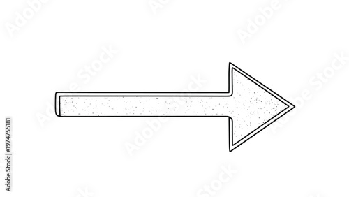 Simple black outline of a hand drawn arrow pointing to the right side with a subtle stippled texture for direction and navigational cues.