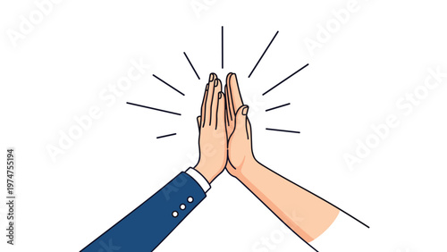 Illustration of two diverse hands coming together for a high five celebration representing success teamwork partnership and positive energy.