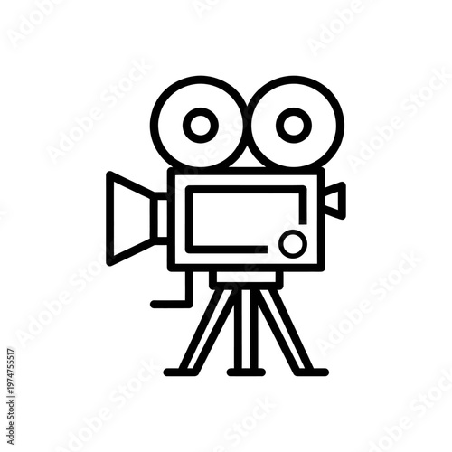 Movie camera icon. minimal outline vintage cinema and film studio vector illustration.