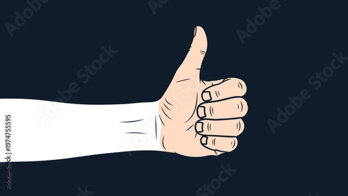 Human hand giving a thumbs-up gesture against a solid dark background representing approval success and positive feedback.