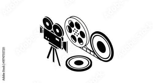 Film camera with movie reel.