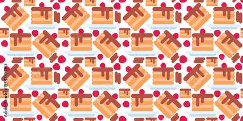 fluffy pancake stack with syrup seamless pattern. breakfast food illustration for diner menu or brunch cafe design. simple vector. pattern with white background. 