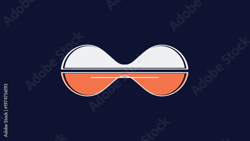 Symmetrical abstract shape featuring white and orange horizontal halves on a dark blue background evokes balance and time.