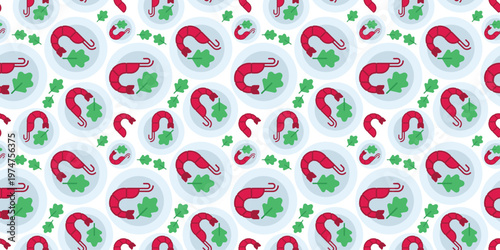 fresh tiger prawn shrimp seamless pattern flat. seafood delicacy food illustration for restaurant menu or seafood market. simple vector. pattern with white background.