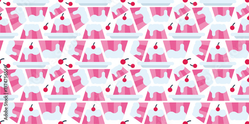 creamy pudding cup seamless pattern flat design. smooth dessert custard food illustration for dessert shop or packaging. simple vector. pattern with white background. 