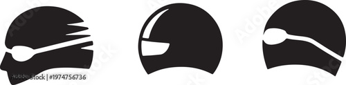 Set of tactical military helmets icon design showing front side and profile view vector graphic