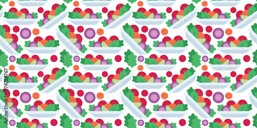 fresh green vegetable salad seamless pattern. healthy diet food illustration for restaurant menu or organic packaging. simple vector. pattern with white background. 