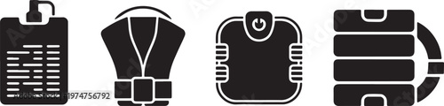 Set of Tactical Vest Body Armor Icons Vector Illustrations for Security and Military Equipment