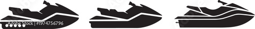 Set of Three Different Jet Ski Vector Icons for Water Sports and Marine Recreational Activities