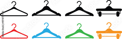 Clothes Hanger Icons Set, Wardrobe Storage and Laundry Rack Vector Illustration Collection