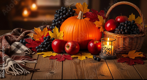 Autumn Harvest Pumpkin Apples Grapes