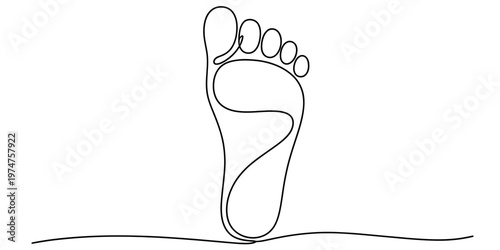 Minimalist continuous line drawing of a human foot silhouette on a plain white background design