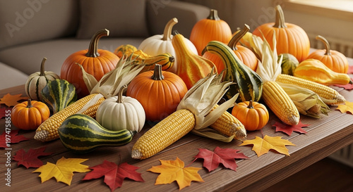 Autumn Harvest Pumpkins Corn Gourds
