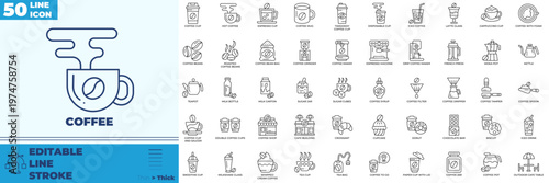 Coffee Line Editable Icons set