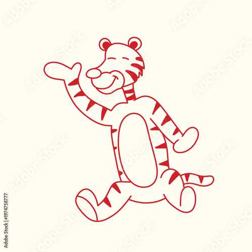hand drawn tiger retro cartoon character illustration