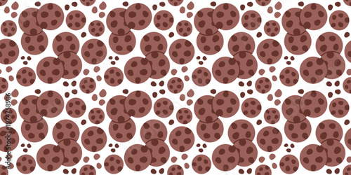 chocolate chip cookie seamless pattern flat design. baked sweet treat food illustration for bakery packaging, kitchen wallpaper, or cafe design. simple vector. pattern with white background. 