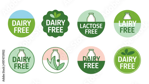 Dairy Free Label Badges – Lactose Free Vegan Food Packaging Vector Set