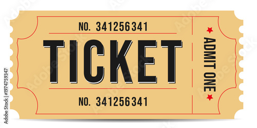 Ticket admit one vintage style. Simple template for web design, print. Vector illustration	