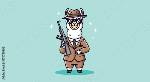 Cool Llama Gangster with Sunglasses and Rifle.