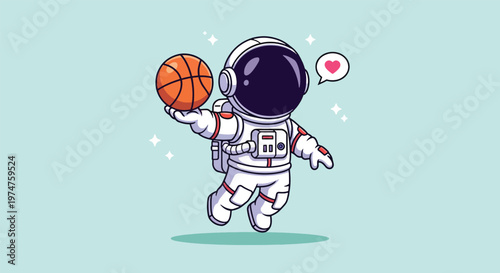 Cute Astronaut Playing Basketball in Space Cartoon Vector Icon Illustration.