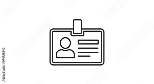 Identification Card Badge Outline Icon, Representing Identity Verification and Access, Isolated White Background