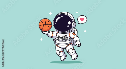 Cute Astronaut Playing Basketball in Space.