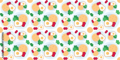 asian style fried rice seamless pattern flat design. savory wok cooked food illustration for restaurant menu or packaging design. simple vector. pattern with white background. 