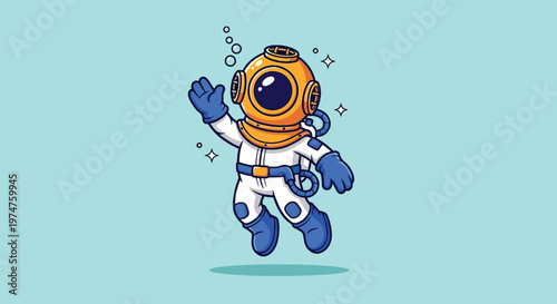 Cute Diver Astronaut Cartoon Vector Icon Illustration.