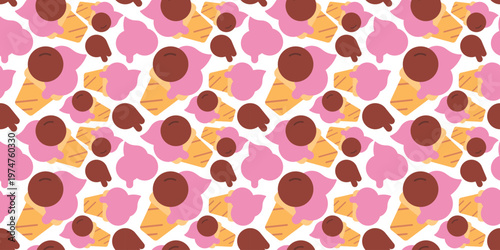 ice cream cone seamless pattern flat. cold sweet dessert food illustration for ice cream shop packaging or summer design. simple vector. pattern with white background. 