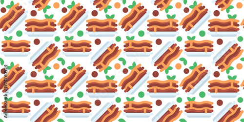 italian lasagna pasta seamless pattern flat design. baked layered pasta food illustration for restaurant menu or italian kitchen design. simple vector. pattern with white background. 