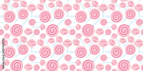 lollipop seamless pattern flat design. sweet candy on stick illustration for candy shop packaging or party supplies. simple vector. pattern with white background. 