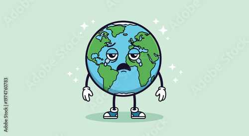 Sad Earth Character Feeling Tired and Overwhelmed.