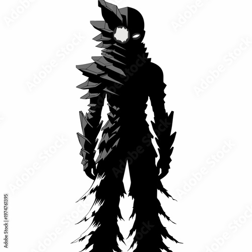 Black silhouette creature, fantasy monster, sharp quills, gothic illustration, vector icon