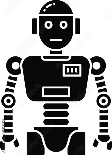 Futuristic humanoid robot character silhouette, artificial intelligence technology concept, flat vector icon on white background