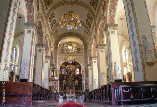 Interior of Minor Basilica of Saint Adalbert (Bazylika mniejsza świętego Wojciecha). Mikołów, Poland.