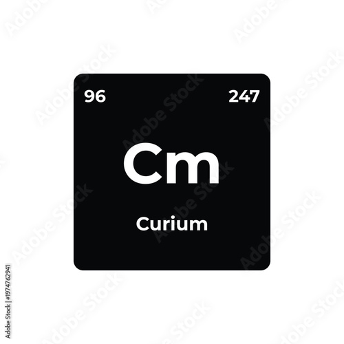 A simple, minimalist periodic table element square featuring the radioactive element Curium, including its atomic number 96, symbol Cm, atomic weight 247