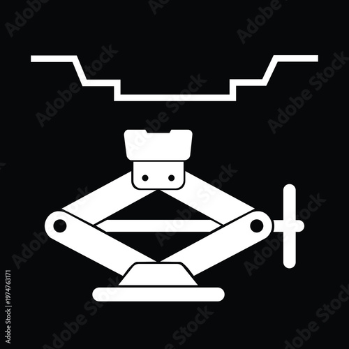 Solid White Silhouette Mechanical Scissor Car Jack Lifting Frame Vector Icon 